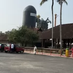 Maheswaram Shiva Temple exterior view with giant Shiva Lingam